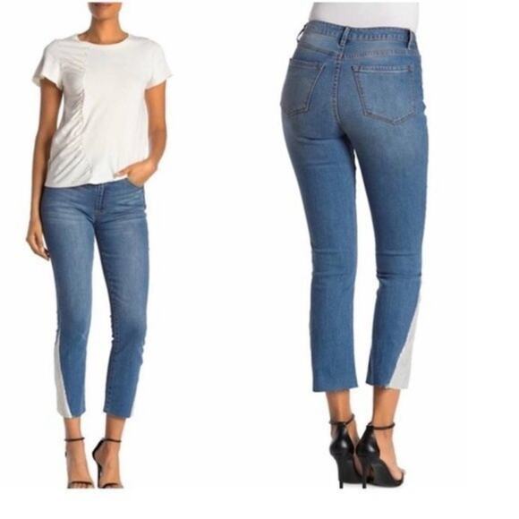 NWT Rachel Roy Silver Sequin Embellished Straight Leg Ankle Denim Jeans 29 - Picture 1 of 14